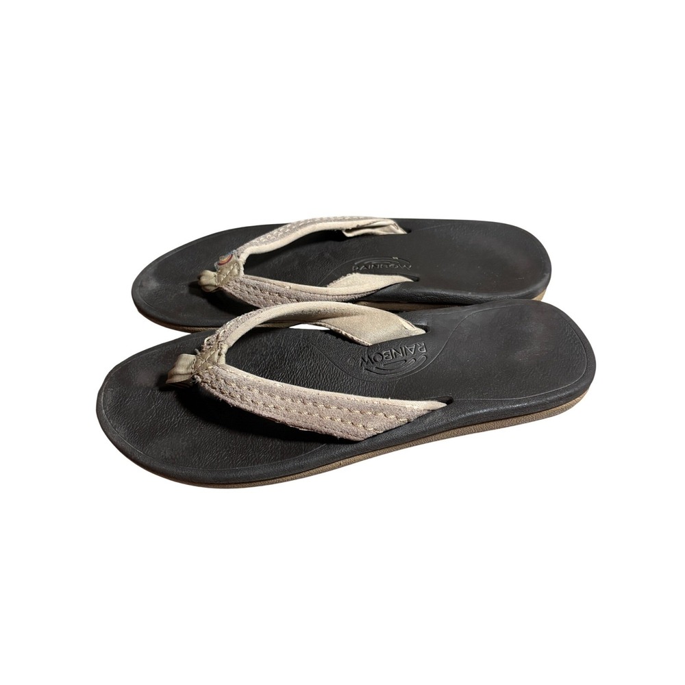 Rainbow Sandals Womens Approx 9 Single Layer Arch Support Flip Flops Tan Leather